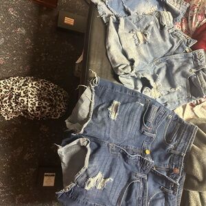 American Threads Distressed Light and Medium Blue Jean Shorts